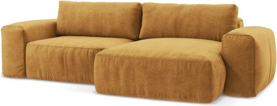 Ženilková rozkladacia rohová pohovka v horčicovej farbe (pravý roh/s leňoškou) Kuki – Makamii