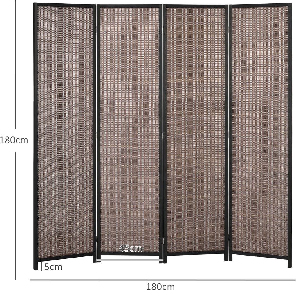 HOMCOM Interiérový drevený 4-panelový rozdeľovač miestnosti 180 x 180 cm Sklopný rozdeľovač pre obývaciu izbu, spálňu, domov, hnedý | Aosom