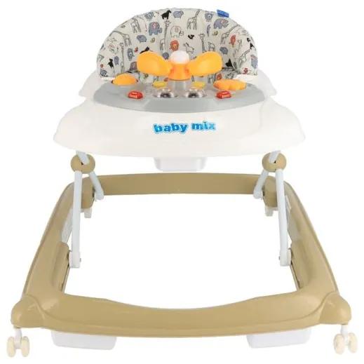 BABY MIX Detské chodítko Baby Mix s volantom a silikónovými kolieskami cappucino