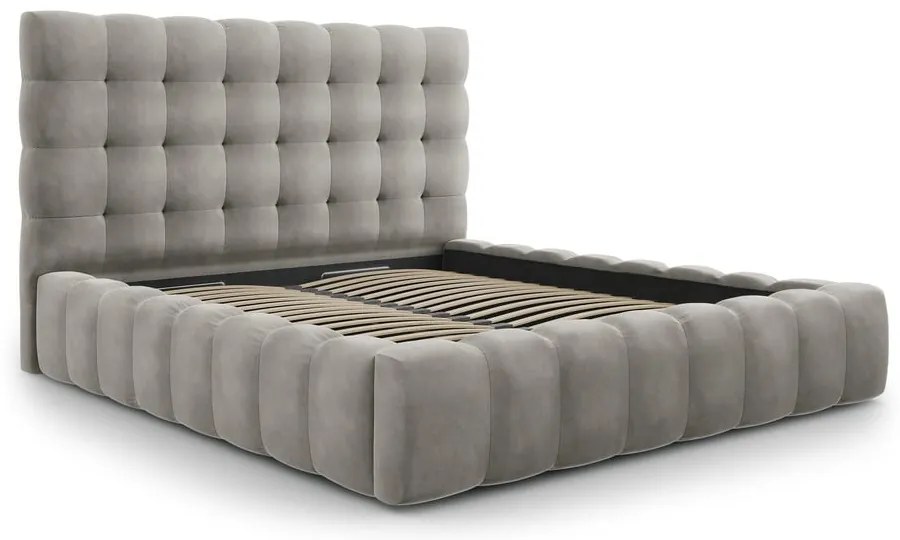 Svetlosivá čalúnená dvojlôžková posteľ s úložným priestorom s roštom 180x200 cm Bali – Cosmopolitan Design
