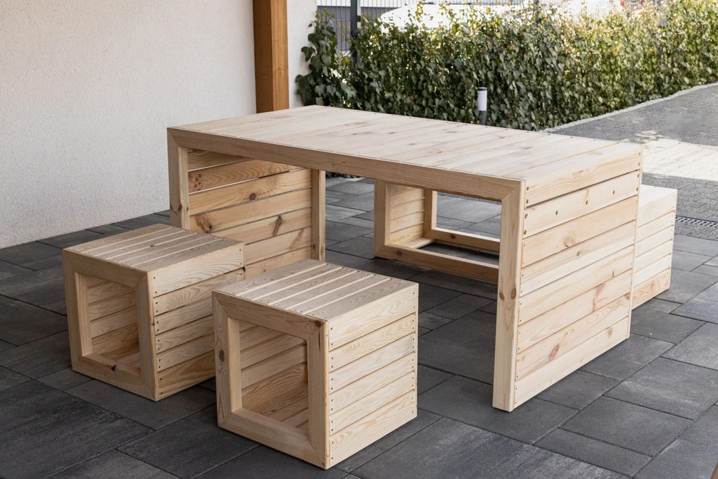 Dřevěný zahradní stůl z borovice - přírodní, 160 x 90 x 75 cm