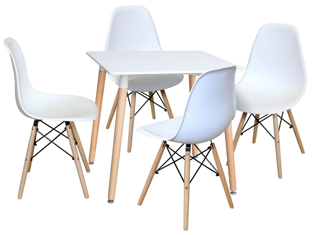 Jedálenský stôl 80x80 UNO biely + 4 stoličky UNO biele