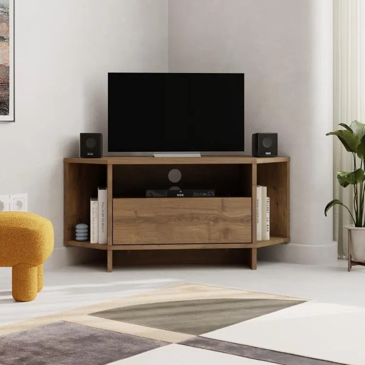 Rohový TV stolík Houseland Viva dub tmavý