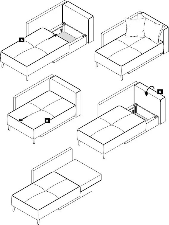 Rozkladacia pohovka Rex, tmavo šedá štruktúrovaná látka