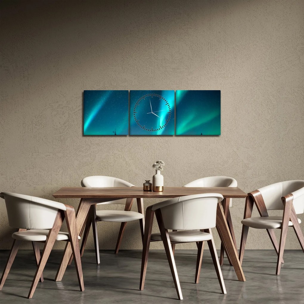 Obraz - Polárna žiara (s hodinami) (90x30 cm)