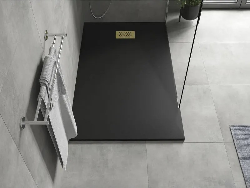 Mexen Hugo, obdĺžniková sprchová vanička SMC 160 x 90 cm, čierna, zlatá krytka, 42709016-G