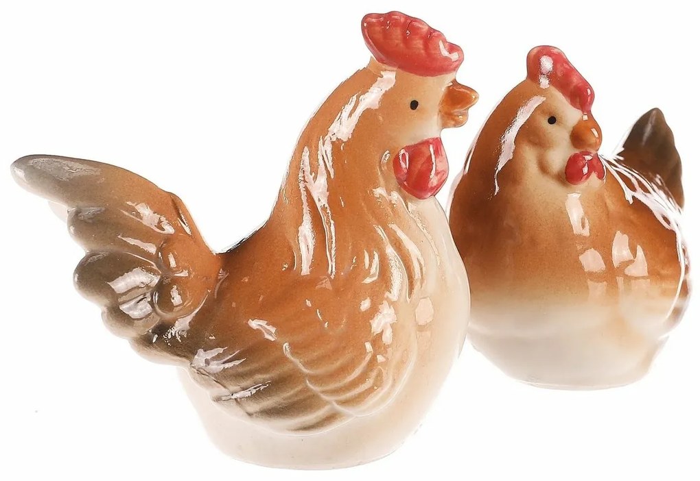 Keramická dekorácia Sliepočka a kohútik, 8 x 8 x 6cm, súprava 2 ks