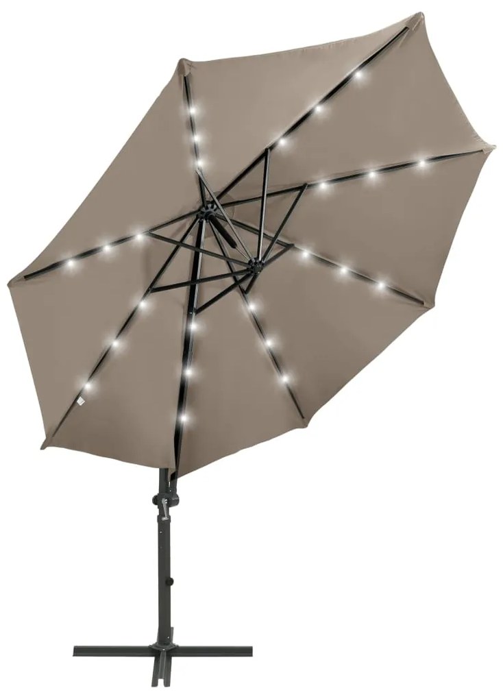vidaXL Závesný slnečník s tyčou a LED svetlami sivohnedý 300 cm