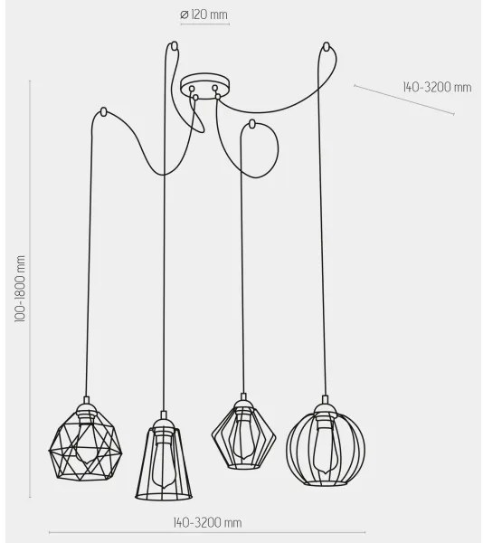 Luster na lanku GALAXY 4xE27/60W/230V pavúk