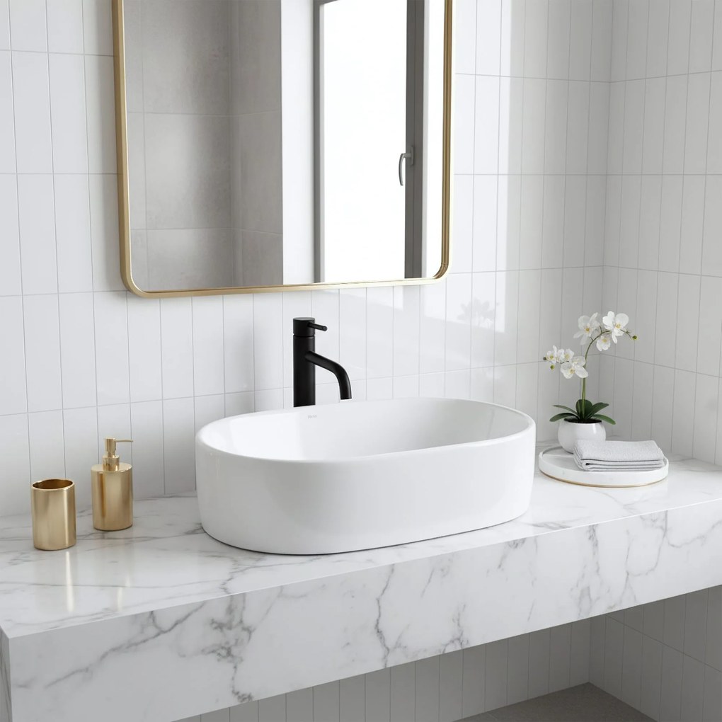 Rea Alma, umývadlo na dosku 570x360x150 mm, biela lesklá, REA-U0600