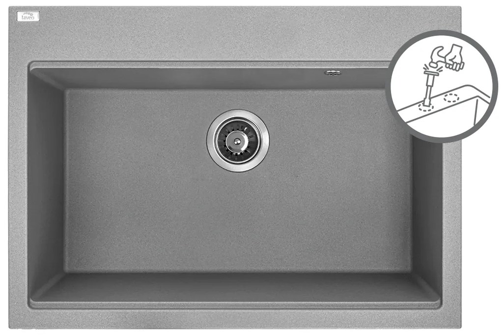 Laveo Tau, 1-komorový granitový drez 700x500x215 mm, šedá, LAV-SBT_5107