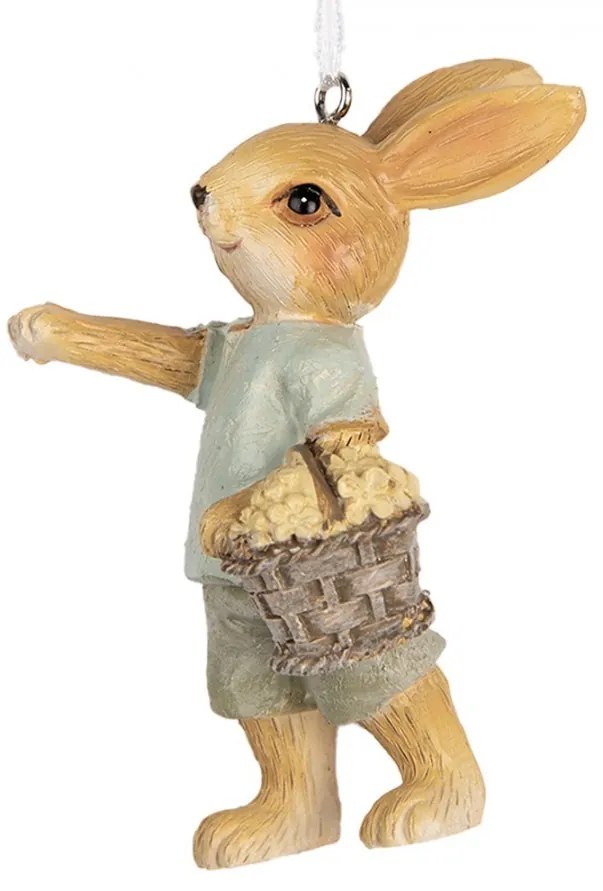 Závesná dekorácia králiček s košíčkom kvetín - 5*4*8 cm