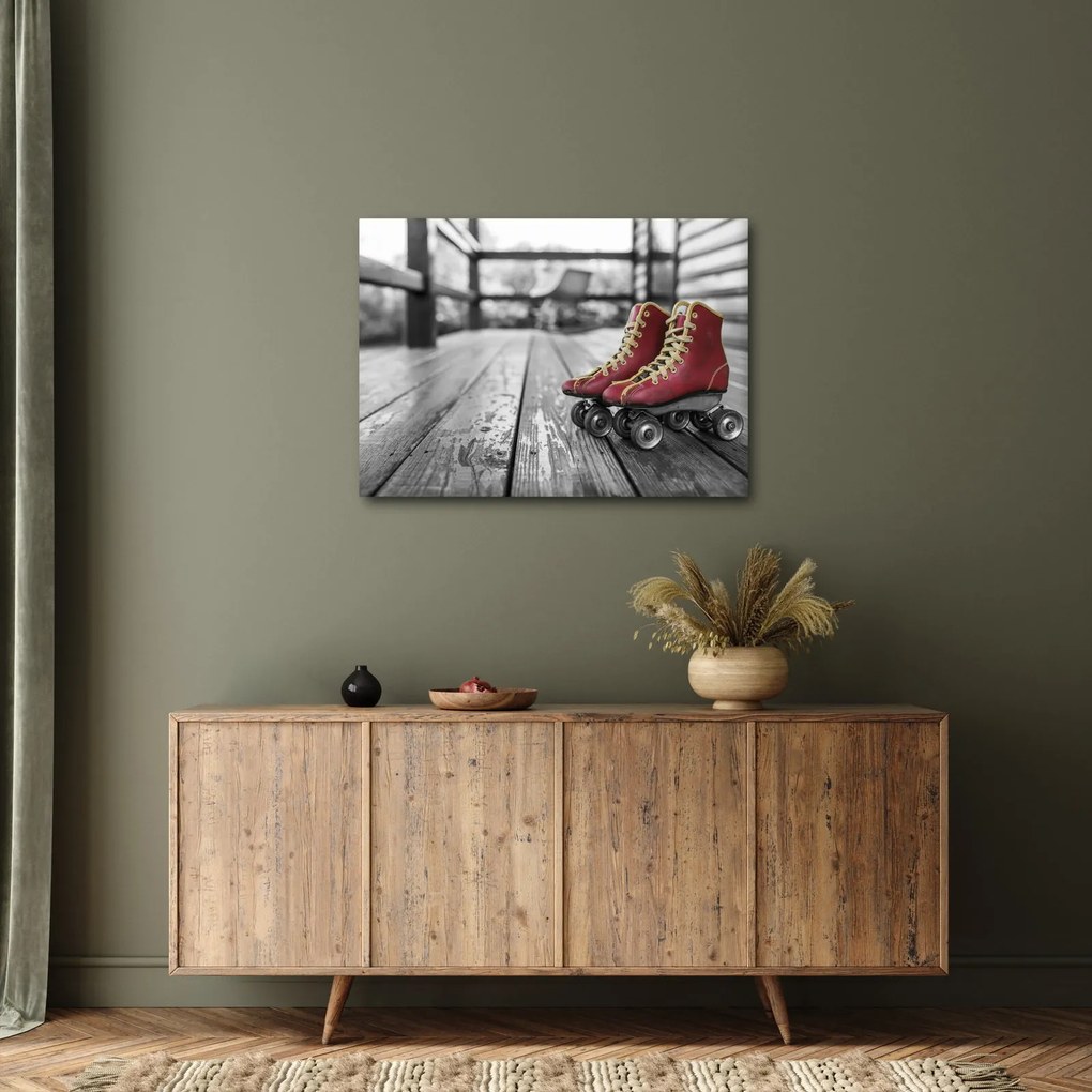 Obraz červených starých kolieskových topánok (70x50 cm)