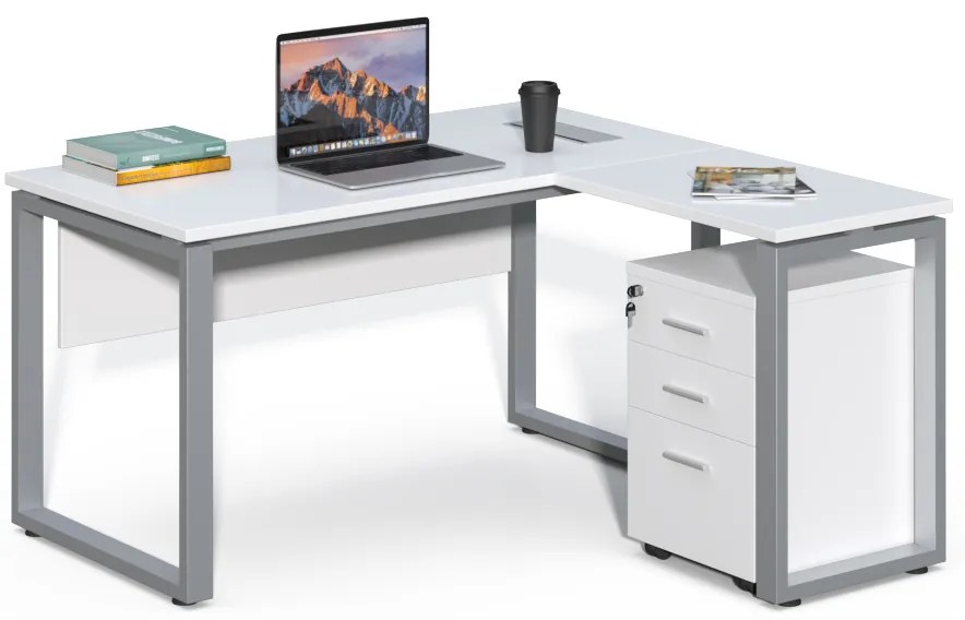 Rohový kancelársky stôl s kontajnerom Houseland Prime Home 01 140 cm biely
