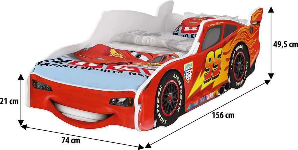DO Posteľ auto Mcqueen Bieločervené
