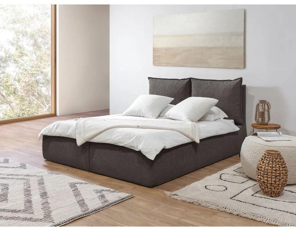 Tmavosivá čalúnená dvojlôžková posteľ s úložným priestorom a roštom 160x200 cm Garancia – Bobochic Paris
