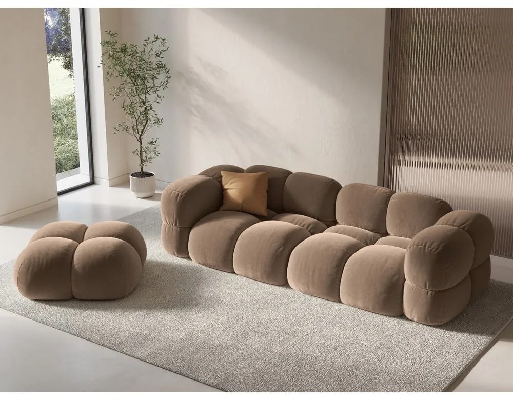 Hnedá zamatová podnožka Loretto – Cosmopolitan Design