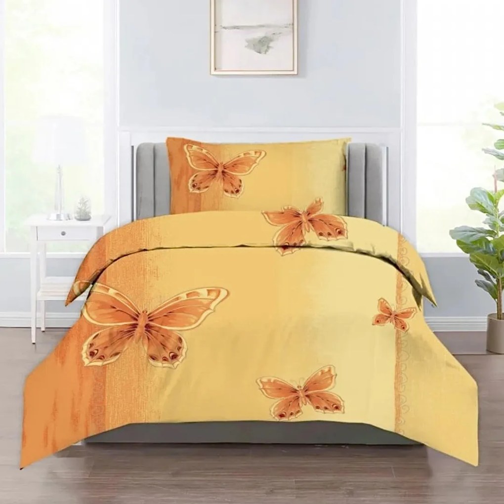 Obliečky deluxe bavlnené Motýle oranžové 200x140cm+90x70cm