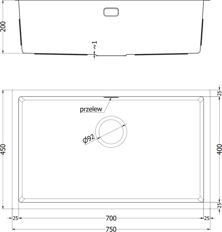 Mexen Trixo, 1-komorový nerezový drez 750 x 440 mm, čierna, vzor voština, 6415751000-70HC
