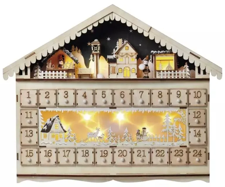 EMOS LED drevený adventný kalendár domček, 40x50cm DCWW01