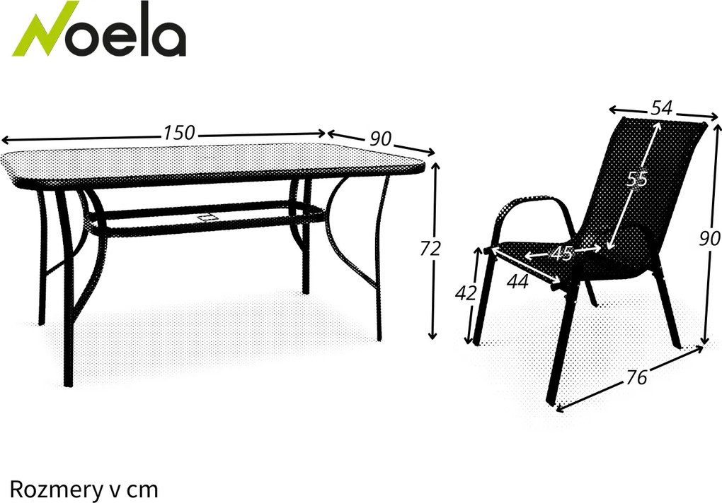 Noela Záhradný jedálenský set Porto 150 cm + 4x kovová stolička Ramada