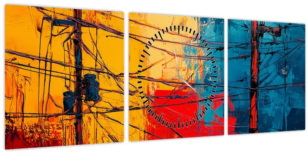 Obraz - Abstraktné elektrické vedenie (s hodinami) (90x30 cm)