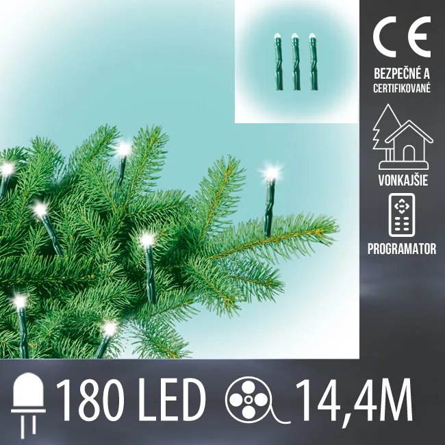 Vianočná led svetelná reťaz vonkajšia - mini led žiarovky + programator - 180led - 14,4m teplá biela