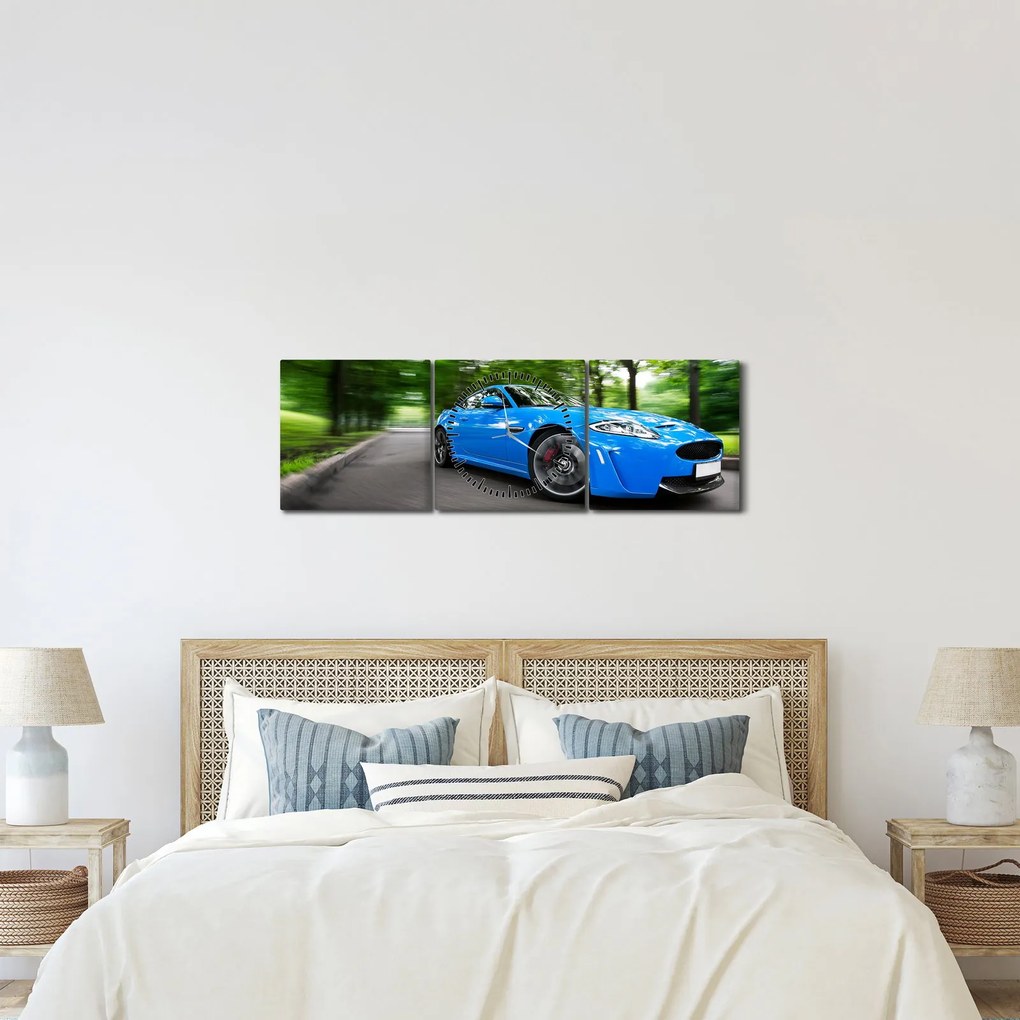 Obraz - Závodné auto (s hodinami) (90x30 cm)