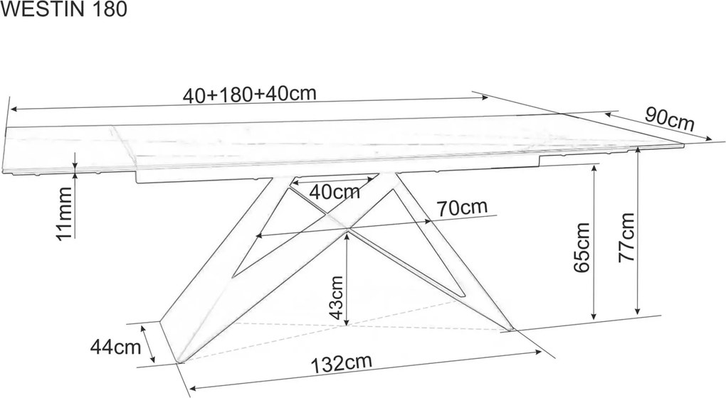 Jedálenský rozkladací stôl Westin 180/260 cm keramika čierny/biely mramor
