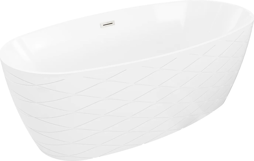 Mexen Olea oválna voľne stojaca vaňa 170x80 cm, biela, niklový prepad