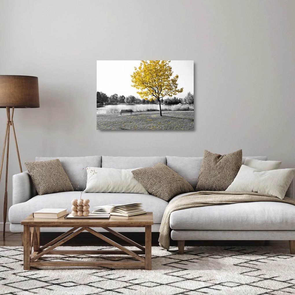 Sklenený obraz - Odpočinok v parku (70x50 cm)