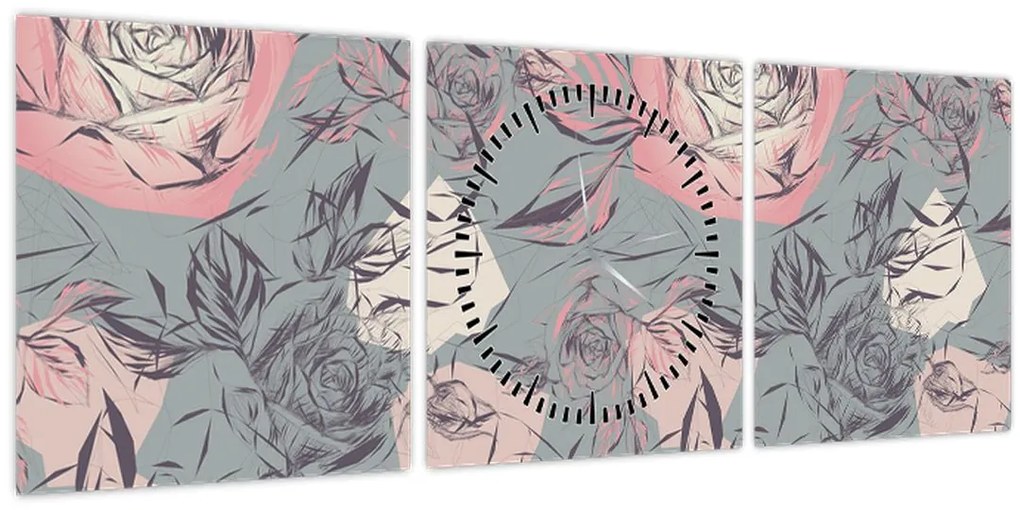 Obraz - Ruže (s hodinami) (90x30 cm)