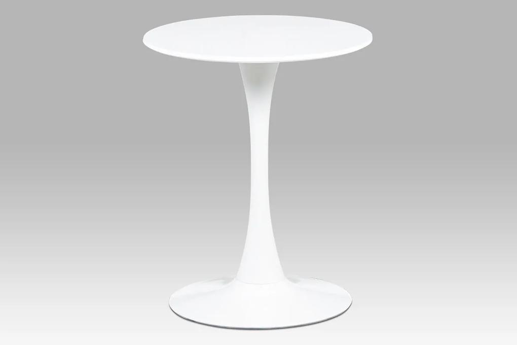 jedálenský stôl, pr.60x72 cm, biela matná MDF, kov biely vysoký lesk