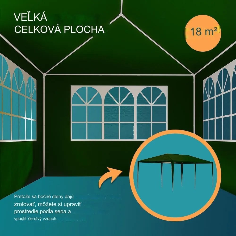 InternetovaZahrada Párty stan Rimini 3x6 m - bočné steny + oblúkové okná - zelená