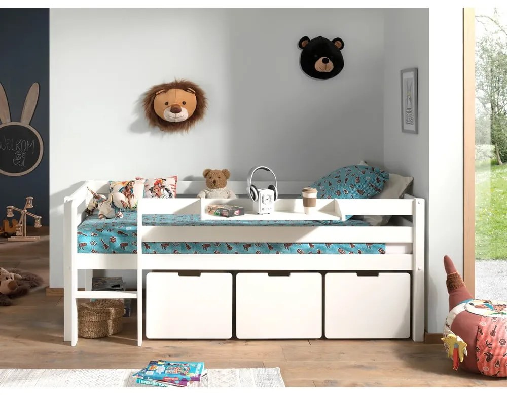 Biela detská vyvýšená posteľ Vipack Pino, 90 x 200 cm