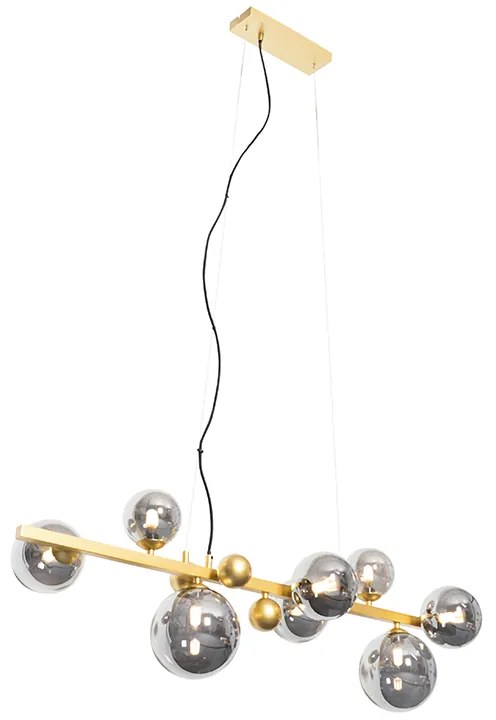 Art Deco závesné svietidlo zlaté s dymovým sklom 8-svetlo - David