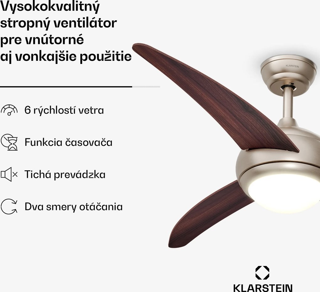 Klarstein El Paso stropný ventilátor so svetlom | 132 cm | 35 W | Tichý chod | Drevo