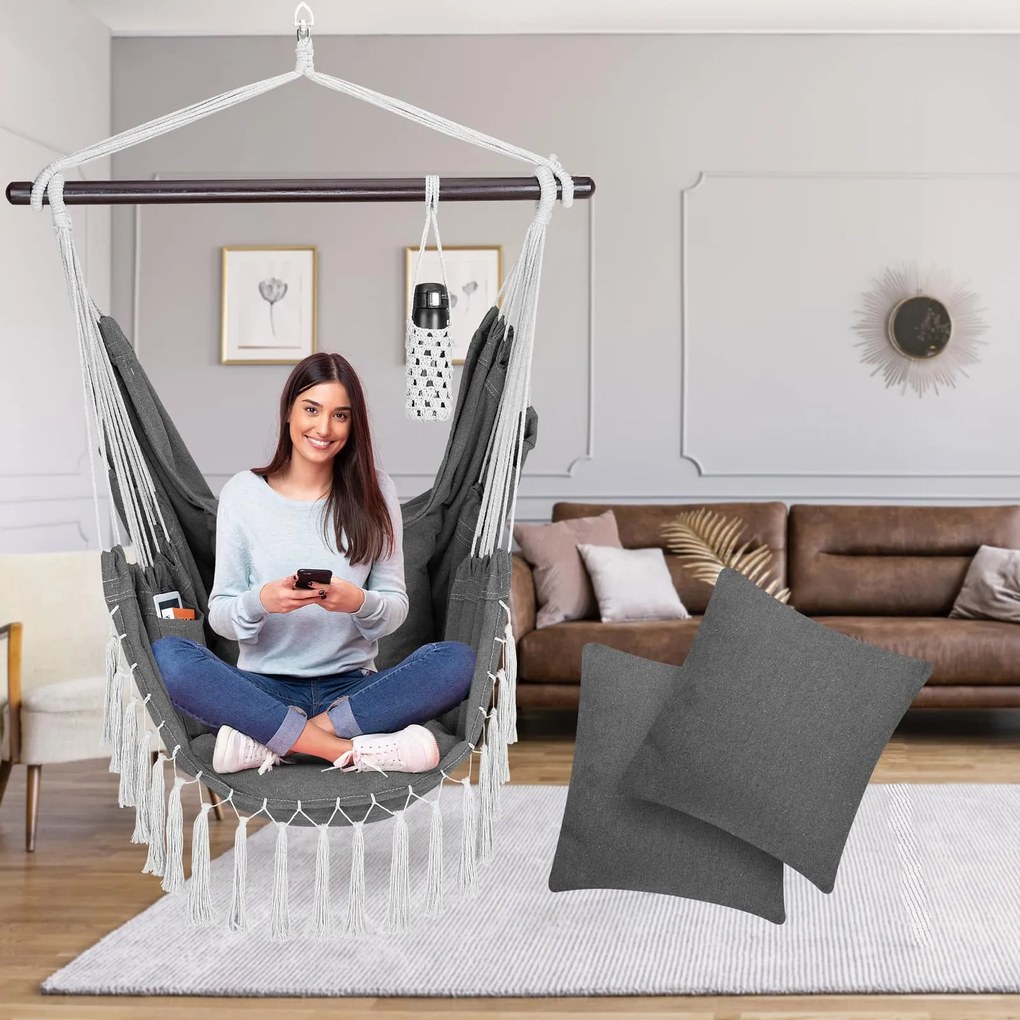 Závesné kreslo MANDY 170x100x150 cm, tmavosivé Detex