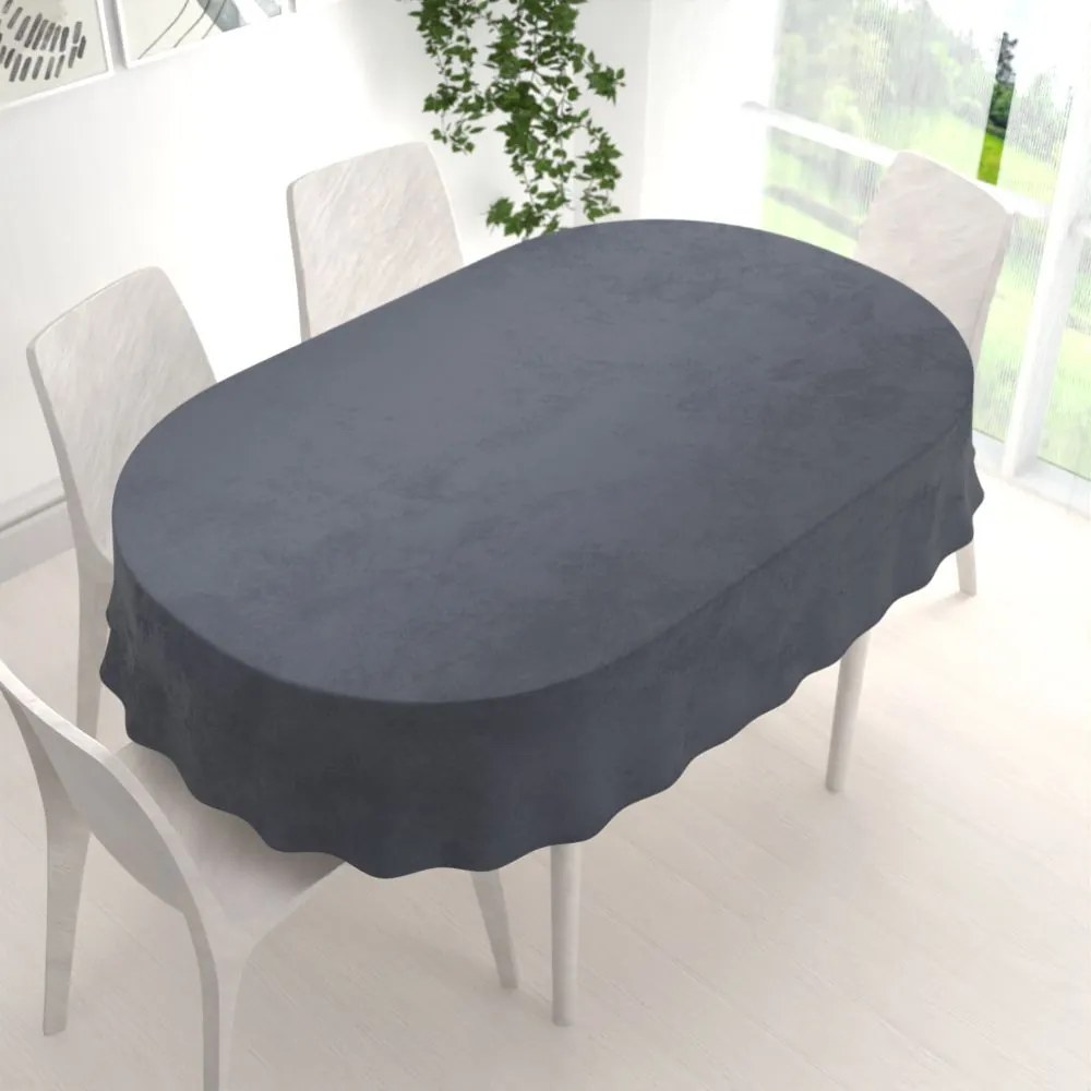 Biante Veľký zamatový oválny obrus Velvet Premium SVP-004 Antracitovo sivý 200x260 cm