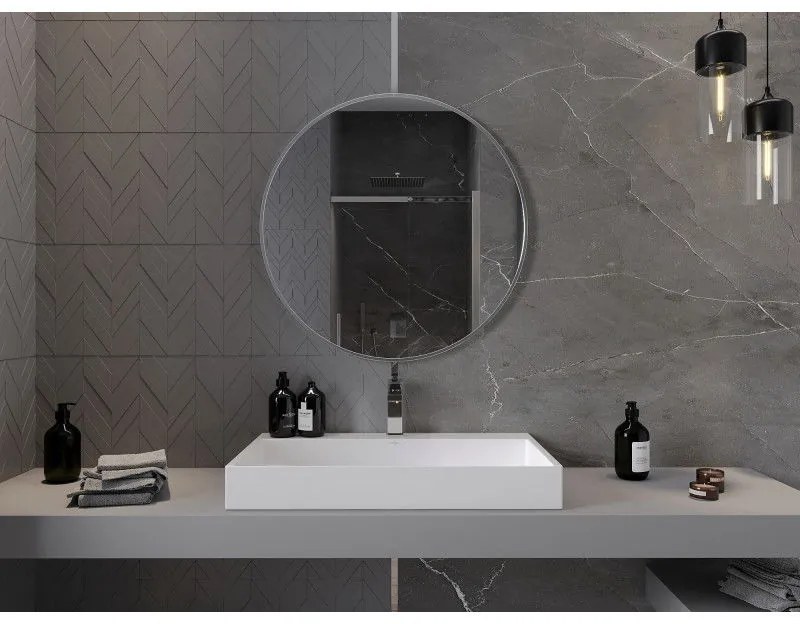 Mexen Loft, okrúhle kúpeľňové zrkadlo 80 cm, farba rámu brúsená oceľ, 9850-080-080-000-10