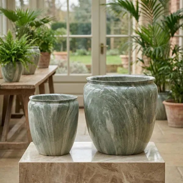 Sada 2 ks keramických květináčů NEVA MARBLE I zelená/šedá