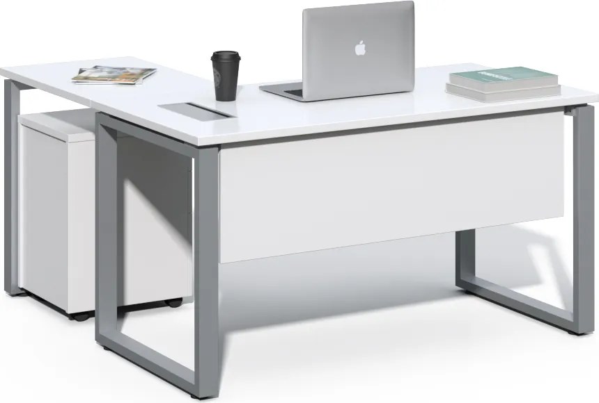 Rohový kancelársky stôl s kontajnerom Houseland Prime Home 01 140 cm biely