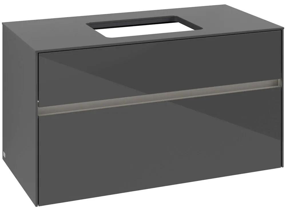 VILLEROY &amp; BOCH Collaro závesná skrinka pod umývadlo na dosku (umývadlo v strede), 2 zásuvky, s LED osvetlením, 1000 x 500 x 548 mm, Glossy Grey, C109B0FP