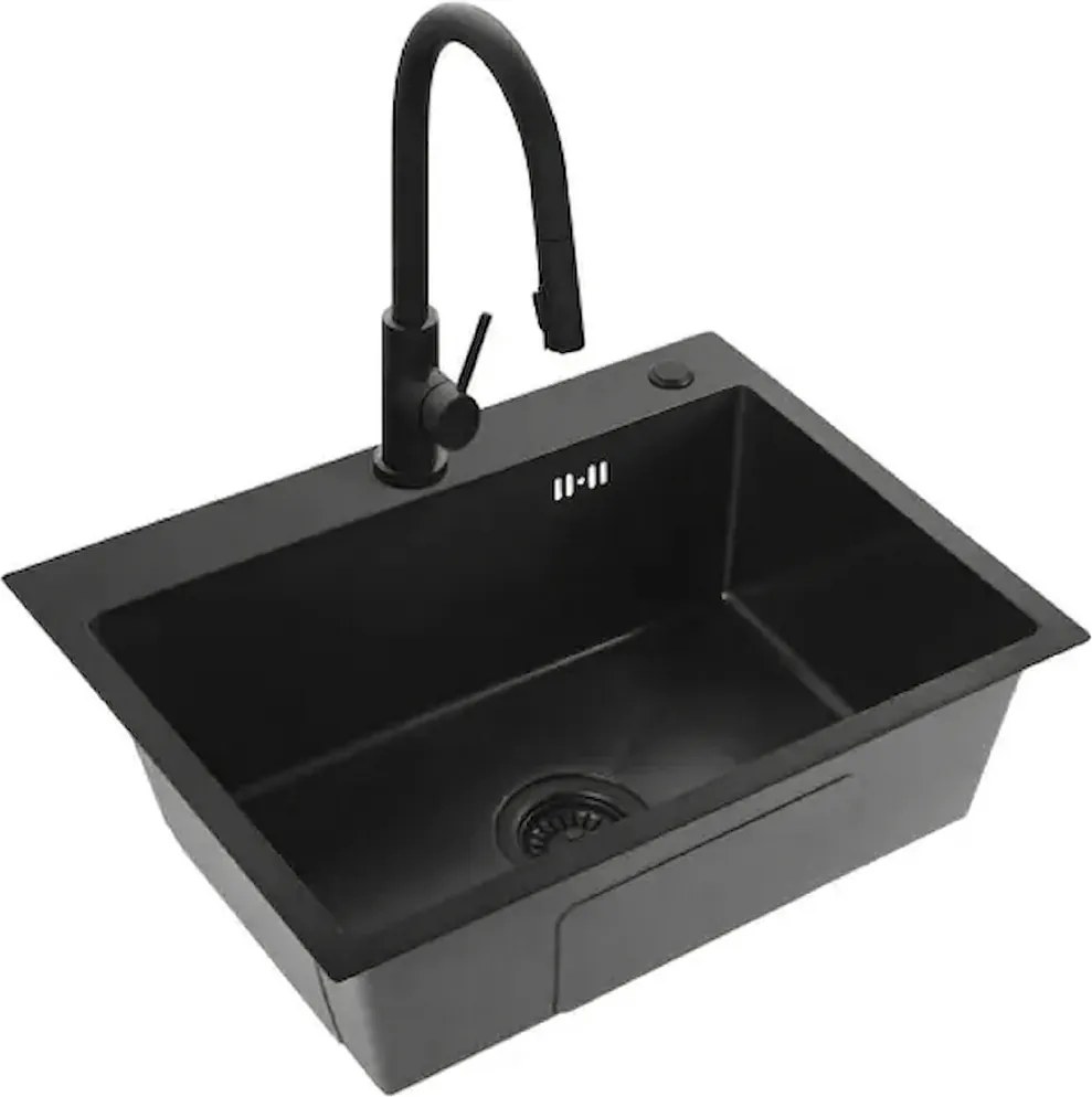 Rea Liam, oceľový kuchynský drez 530x450x200mm + sifón, čierna matná, ZLE-06008