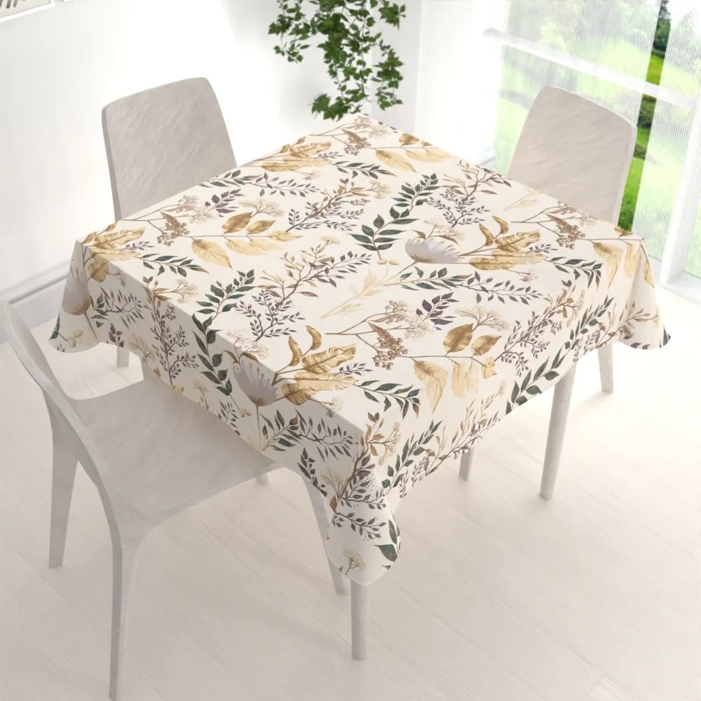 Biante Bavlnený štvorcový obrus Sandra SA-544 Jesenné vetvičky na krémovom 120x120 cm