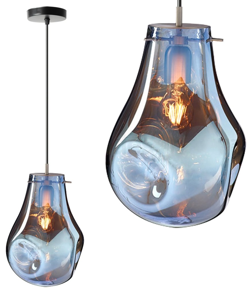 Toolight Toolight, sklenené závesné stropné svietidlo 1xE27, APP327-1CP, modrá, OSW-00422