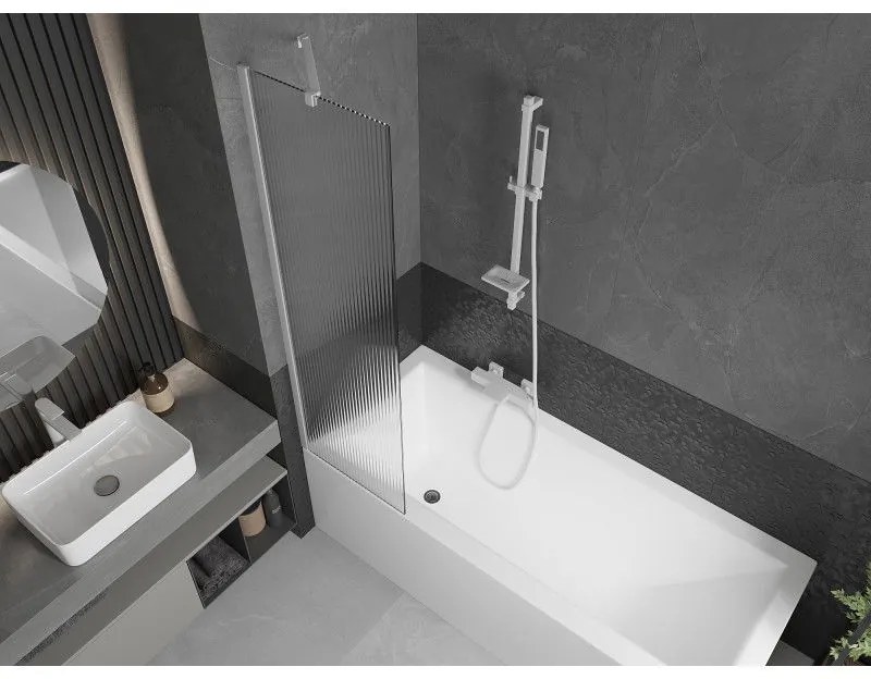 Mexen Next, vaňová zástena 1-krídlová 50 x 150 cm, fixné krídlo, 6 mm sklo s pruhmi, biely profil, 895-050-000-00-09-20