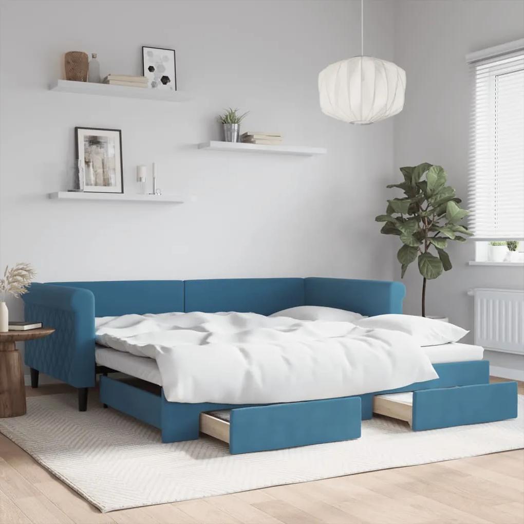 Rozkladacia denná posteľ so zásuvkami modrá 100x200 cm zamat 3197825