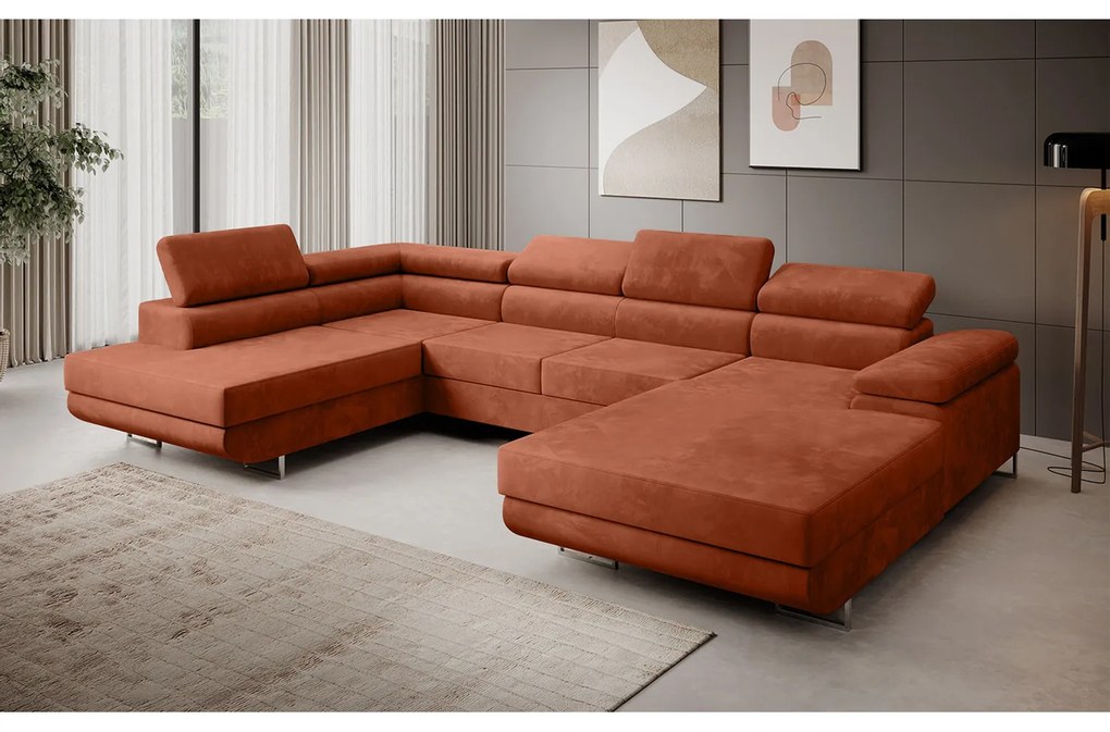 Rohová rozkladacia sedacia súprava U 274 MARYEN Pravá Svetlo hnedá