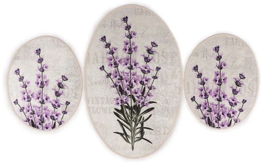 Fialovo-béžové kúpeľňové predložky v súprave 3 ks 60x100 cm Lavender – Foutastic